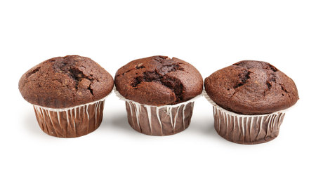 Tasty chocolate cupcakes isolated on white backgroundの写真素材