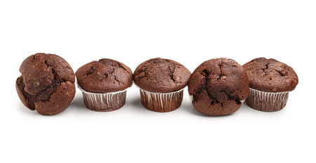 Tasty chocolate cupcakes isolated on white backgroundの写真素材