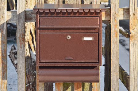 View of mailbox on wooden fence, closeupの写真素材