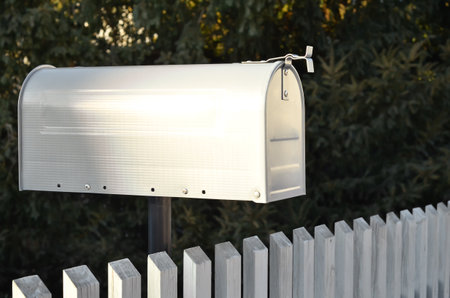View of white mailbox outdoors, closeupの写真素材