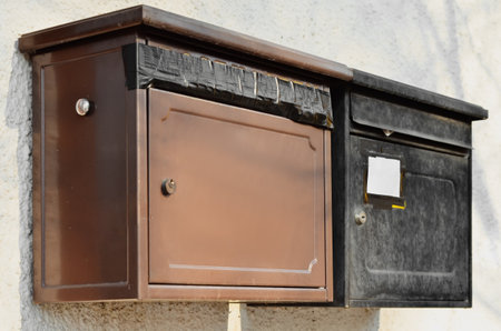 View of mailboxes on white building wall, closeupの写真素材