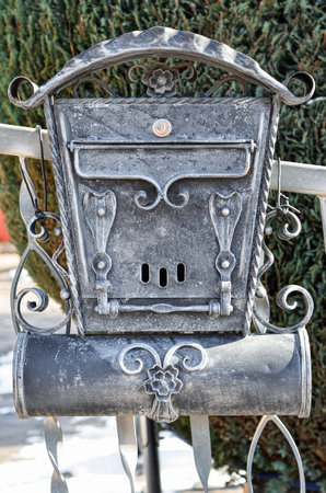 View of metal mailbox on winter day, closeupの写真素材