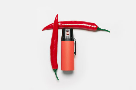 Spray with chili peppers on light backgroundの写真素材