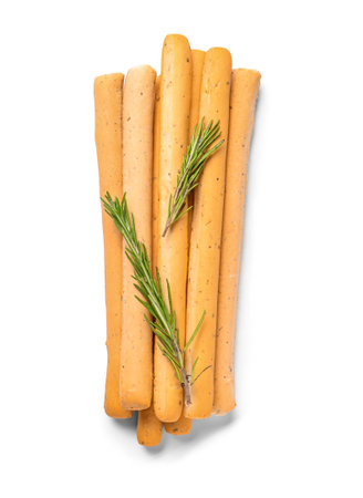 Tasty Italian Grissini on white backgroundの写真素材