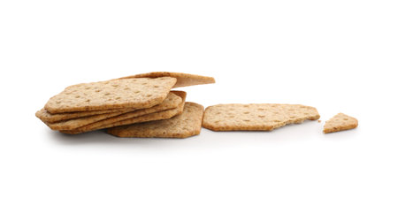 Tasty crackers isolated on white backgroundの写真素材