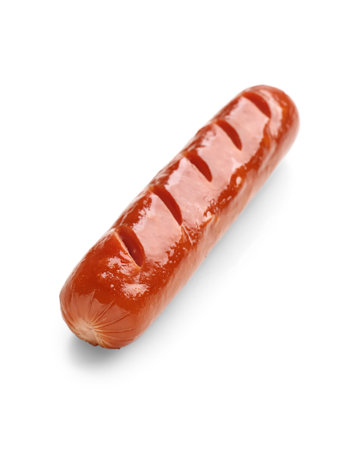 Tasty grilled sausage isolated on white backgroundの写真素材