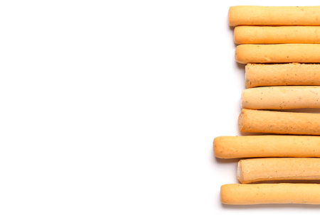 Tasty Italian Grissini on white background, closeupの写真素材