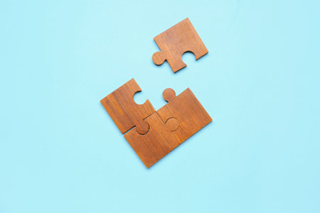 Puzzle pieces on blue background. World Autism Awareness Dayの写真素材