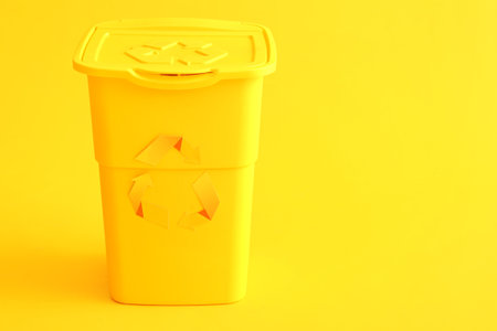 Container for garbage on yellow background. Recycling conceptの写真素材
