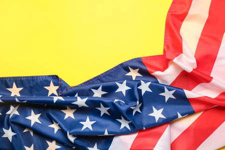 USA flag on yellow background. memorial day celebrationの写真素材
