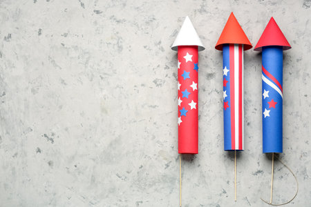 Firework rockets for Independence Day on grunge backgroundの写真素材