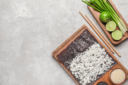 Nori with rice on light backgroundの写真素材