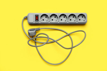 Electric extension cord on yellow background