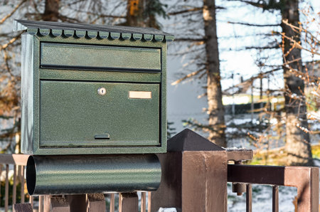 View of mailbox on winter day, closeupの写真素材