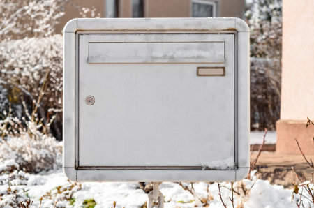 View of mailbox on winter day, closeupの写真素材