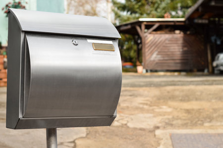 View of metal mailbox outdoors, closeupの写真素材