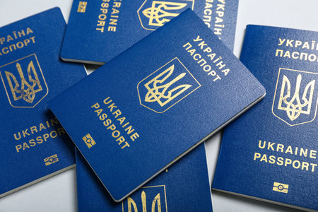 Ukrainian passports on light background, closeupの写真素材