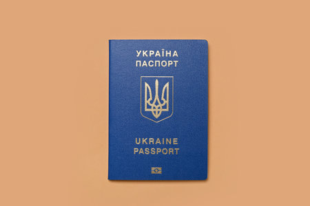 Ukrainian passport on beige backgroundの写真素材