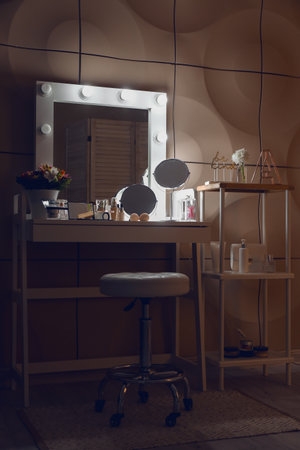Stylish interior of modern dressing room in the eveningの写真素材