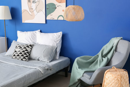 Stylish interior of modern bedroomの写真素材