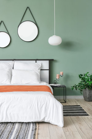 Stylish interior of modern bedroomの写真素材