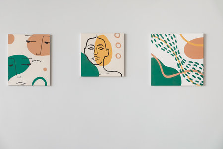 pictures on wall in modern art galleryの写真素材