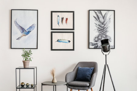 Interior of modern room with picturesの写真素材
