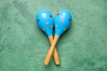 Mexican maracas on green backgroundの写真素材
