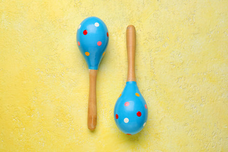 Mexican maracas on yellow backgroundの写真素材
