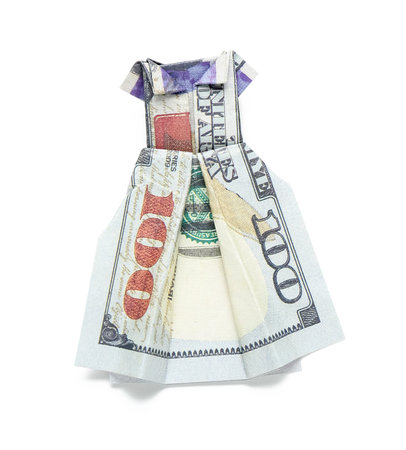 Origami dress made of dollar banknote on white backgroundの写真素材