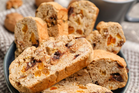 Bowl of tasty biscotti cookies, closeupの写真素材