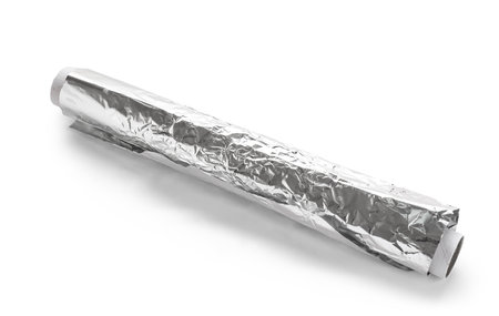 Aluminum foil roll on white backgroundの写真素材