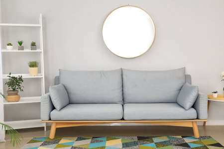 Interior of modern living room with comfortable sofaの写真素材