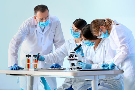 Scientists working in modern laboratoryの写真素材