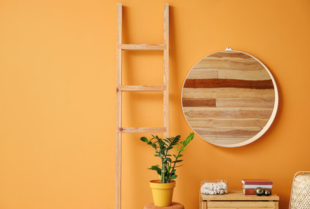 Interior of modern room with mirrorの写真素材