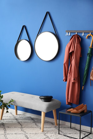 Interior of modern hallway with mirrorsの写真素材