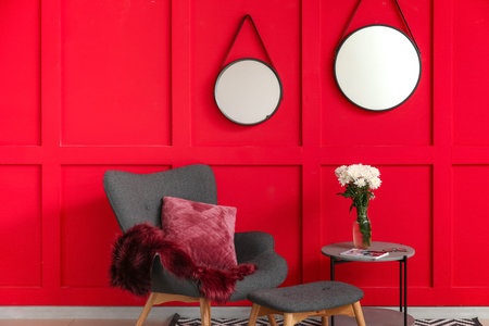 Interior of modern room with mirrorsの写真素材