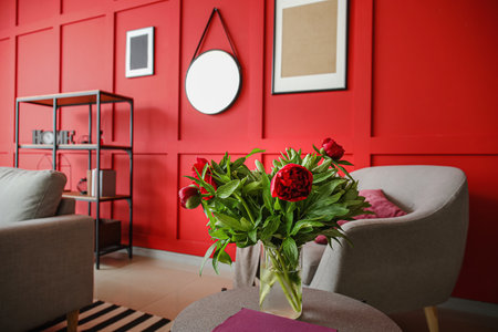 Interior of modern room with mirrorの写真素材