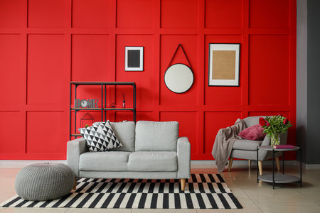 Interior of modern room with mirrorの写真素材