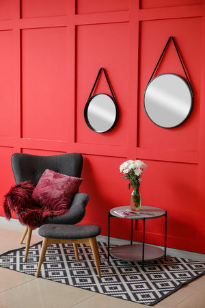 Interior of modern room with mirrorsの写真素材