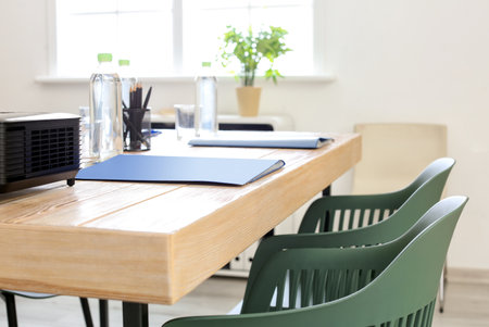 Table prepared for business meeting in officeの写真素材