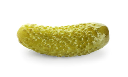 Tasty fermented cucumber on white backgroundの写真素材