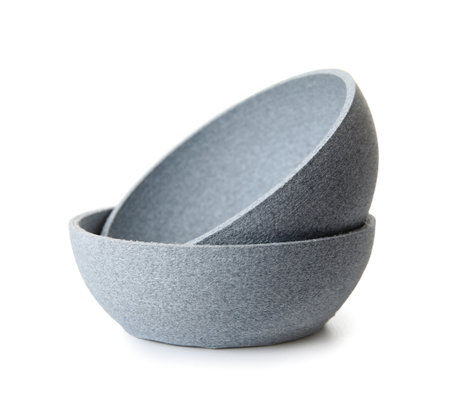 Decorative plaster bowls isolated on white backgroundの写真素材