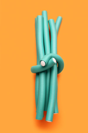 Hair curlers on orange backgroundの写真素材