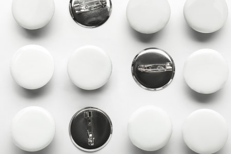 Blank badges isolated on white backgroundの写真素材