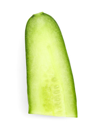 Fresh cut cucumber isolated on white backgroundの写真素材