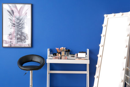 Mirror and makeup cosmetics in modern dressing roomの写真素材