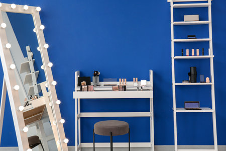 Mirror and makeup cosmetics in modern dressing roomの写真素材
