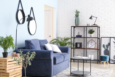 Interior of modern room with shelf unitの写真素材