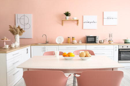 Dining table interior of modern kitchenの写真素材